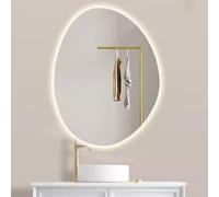 Xxbbyubo Specchi Decorativi Asimmetrico 90x70cm Ovale con Luce, Interruttore Tattile, 80cm Antiappannamento Specchio da Bagno 3 Colori per la Rasatura del Trucco(70 * 90cm)