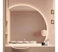 Xxbbyubo Specchi Decorativi Retroilluminato a Parete, Dimmerabile 3 Colori Specchio da Trucco a Mezza Luna 80/90/100cm, Antiappannamento per Bagno(Right,28"x28")