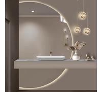 Xxbbyubo Specchio Cosmetico a Mezza Luna a Parete, 110/120/130cm Specchio da Bagno Antinebbia senza Cornice, 3 Colori di Luce, per Decorazioni Casa(Right semicircle,110x70cm)