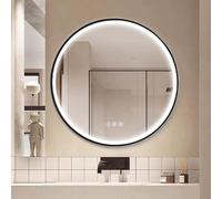 Xxbbyubo Specchio Cosmetico Antiappannamento Rotondo 90cm, Grand Cornice in Metallo Specchio da Bagno con 3 Colori di Luce, 70/80cm, con Interruttore Tattile(Black,70cm/28inch)