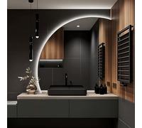 Xxbbyubo Specchio da Bagno a LED Irregolare 70-100cm, 3 Colori Semicerchio Specchi Decorativi, Intelligente Dimmerabile, Antiappannamento(Left,100 * 100cm)