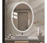 Xxbbyubo Specchio da Bagno con Illuminazione, Specchio Ovale LED Dimmerabile, Antiappannamento, Interruttore Tattile, 3 Colori di Luce, senza Cornice 40x60cm/70x90cm(50x70cm)