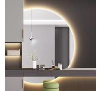 Xxbbyubo Specchio da Bagno con Luce a 3 Colori, Semicerchio Specchio Decorativo Retroilluminato, Anti-Nebbia/Antideflagrante/Dimmerabile(Cut left,47"/120cm)