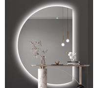 Xxbbyubo Specchio da Bagno Retroilluminato Anti-Nebbia, Specchio Cosmetico a Mezza Luna LED Dimmerabile, 3 Colori Illuminato, Controllo Tattile(Cut right,90x60cm)