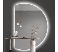 Xxbbyubo Specchio da Bagno Retroilluminato Anti-Nebbia, Specchio Cosmetico a Mezza Luna LED Dimmerabile, 3 Colori Illuminato, Controllo Tattile(Cut left,110x70cm)