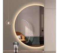 Xxbbyubo Specchio da Bagno Retroilluminato LED, 100/120cm Semicerchio Specchio da Parete Anti-Appannamento per Bagno, 3 Colori Dimmerabile(Right cut,24"x35")