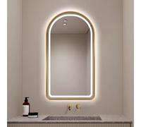 Xxbbyubo Specchio da Bagno Vanity LED con 3 Colori di Luce, Moderno Nero ad Arco Antinebbia Specchio da Parete con Interruttore Tattile per Bagno e Doccia(Gold,16x28In)