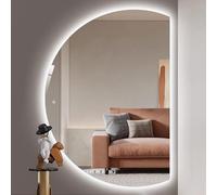 Xxbbyubo Specchio da Parete Illuminato a LED, 90cm Specchio Cosmetico Dimmerabile Semicerchio, 100cm senza Cornice Retroilluminato, Anti-Appannamento(Left Half,47"x32")