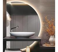 Xxbbyubo Specchio da Parete LED Retroilluminato, 130x90cm Semicerchio Specchio Decorativo con Luce, Dimmerabile/Anti-Appannamento, 120x80cm senza Cornice(Right semicircle,35x24inch)