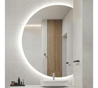 Xxbbyubo Specchio da Trucco Antiappannamento da Parete, Specchietti Retroilluminato Decorativi a Mezza Luna, 3 Colori Dimmerabile, Controllo Tattile(Left half,47" Lx32 W)