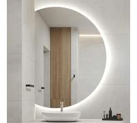 Xxbbyubo Specchio da Trucco Antiappannamento da Parete, Specchietti Retroilluminato Decorativi a Mezza Luna, 3 Colori Dimmerabile, Controllo Tattile(Right half,43" Lx28 W)