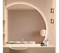 Xxbbyubo Specchio da Trucco Retroilluminato a 3 Colori, Dimmerabile Specchio da Parete con Anti-Nebbia per Bagno, 70cm-100cm Irregolare a Mezza Luna(Left Under Cut,36"*36")