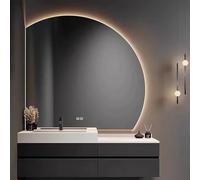 Xxbbyubo Specchio da Trucco Retroilluminato Intelligente, 3 Colori Dimmerabile Senza Cornice Specchio da Bagno, Semicerchio, Anti-Appannamento(Left Under Cut,80 * 80cm)