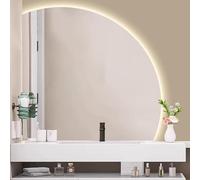 Xxbbyubo Specchio da Trucco senza Cornice a Parete, Dimmerabile 3 Colori Illuminato, Antiappannamento, Semicerchio LED Specchio Decorativo Retroilluminato(Left Under cut,28")