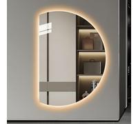 Xxbbyubo Specchio Decorativo da Parete Grand, 3 Colori Retroilluminato Specchio Illuminato a LED, Moderno 90-130cm Semicerchio, Antiappannamento(Left Cut,39"L x 28" W)