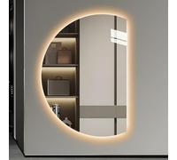 Xxbbyubo Specchio Decorativo da Parete Grand, 3 Colori Retroilluminato Specchio Illuminato a LED, Moderno 90-130cm Semicerchio, Antiappannamento(Right Cut,43"L x 28" W)