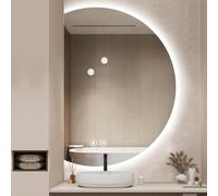 Xxbbyubo Specchio Decorativo Grand Retroilluminato, Specchio da Bagno da Trucco Dimmerabile Semicerchio, Intelligente Anti-Appannamento, Antideflagrante(Left Cut,90 * 60cm)