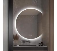 Xxbbyubo Specchio LED da Bagno 90x80cm, Specchio da Parete Semicerchio 100x90cm con Interruttore Tattile, 3 Colori Dimmerabile, senza Cornice, Antiappannamento(Right cut,24x28inch)