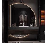 Xxbbyubo Specchio LED senza Cornice a Parete, Semicerchio Antiappannamento Specchio da Trucco Retroilluminato con Interruttore Tattile, 3 Colori Dimmerabile(Leftcut,100x70cm)