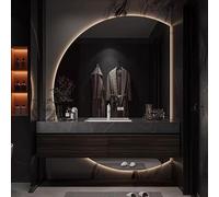 Xxbbyubo Specchio LED senza Cornice a Parete, Semicerchio Antiappannamento Specchio da Trucco Retroilluminato con Interruttore Tattile, 3 Colori Dimmerabile(Rightcut,100x70cm)