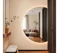 Xxbbyubo Specchio Semicerchio da Bagno a LED, Mezza Luna Anti-Appannamento Specchio da Trucco senza Cornice, 3 Colori Retroilluminato Dimmerabile(Right Cut,43"*28")