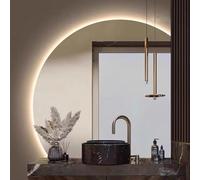 Xxbbyubo Specchio Semicerchio LED Irregolare 80cm, Intelligente Anti-Nebbia Specchio da Trucco 100cm con Interruttore Tattile, Dimmerabile 3 Colori Illuminato(Right Under Cut,28"*28")