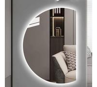 Xxbbyubo Specchio Semicerchio Moderno a LED Illuminato, Specchio da Bagno con Antiappannamento, 3 Colori Intelligente Dimmerabile, con Interruttore Tattile(Right Cut,43"L x 28" W)