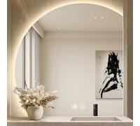 Xxbbyubo Specchio Semicerchio Moderno con Luce LED, Specchio da Bagno Antiappannamento senza Cornice, 3 Colori Dimmerabile, Retroilluminato(Left,90 * 90cm)