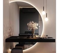 Xxbbyubo Specchio Vanity Antiappannamento con Luce per Bagno, Semicerchio Dimmerabile Specchio da Parete Retroilluminato, 3 Colori di Luce per Soggiorno Camera(Right semicircle,28"x39")