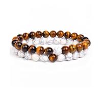 XXCLW 2 pz/set braccialetto coppie distanza nero bianco pietra naturale lava occhio di tigre perline yoga per gli uomini donne corda elastica gioielli regalo, Misura unica, 19 cm, 8 mm, Agata