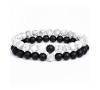 XXCLW 2 pz/set braccialetto coppie distanza nero bianco pietra naturale lava occhio di tigre perline yoga per gli uomini donne corda elastica gioielli regalo, Misura unica, 17 cm, 8 mm, Agata