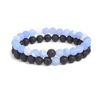 XXCLW 2 pz/set braccialetto coppie distanza nero bianco pietra naturale lava occhio di tigre perline yoga per gli uomini donne corda elastica gioielli regalo, Misura unica, 17 cm, 6 mm, 39 mm, Agata