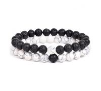 XXCLW 2 pz/set braccialetto coppie distanza nero bianco pietra naturale lava occhio di tigre perline yoga per gli uomini donne corda elastica gioielli regalo, Misura unica, 19 cm, 8 mm, 2, Agata