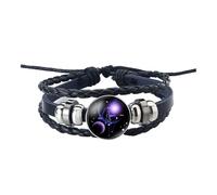 XXCLW Bracciale con 12 segni zodiacali costellazione uomo e donna tendenza multistrato in pelle intrecciata coppia braccialetto accessori, Misura unica, Agata