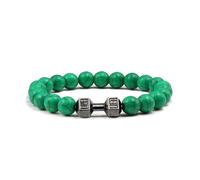 XXCLW Bracciale in pietra vulcanica naturale da uomo nero opaco con perline bianche con ciondolo a forma di manubrio, braccialetti da donna con bilanciere, gioielli per il fitness, Misura unica, Agata