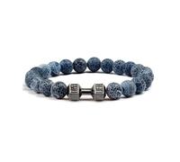 XXCLW Bracciale in pietra vulcanica naturale da uomo nero opaco con perline bianche con ciondolo a forma di manubrio, braccialetti da donna con bilanciere, gioielli per il fitness, Misura unica, Agata