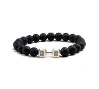 XXCLW Bracciale in pietra vulcanica naturale da uomo nero opaco con perline bianche con ciondolo a forma di manubrio, braccialetti da donna con bilanciere, gioielli per il fitness, Misura unica, Agata