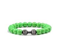 XXCLW Bracciale in pietra vulcanica naturale da uomo nero opaco con perline bianche con ciondolo a forma di manubrio, braccialetti da donna con bilanciere, gioielli per il fitness, Misura unica, Agata