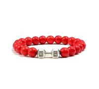 XXCLW Bracciale in pietra vulcanica naturale da uomo nero opaco con perline bianche con ciondolo a forma di manubrio, braccialetti da donna con bilanciere, gioielli per il fitness, Misura unica, Agata