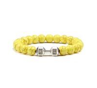 XXCLW Bracciale in pietra vulcanica naturale da uomo nero opaco con perline bianche con ciondolo a forma di manubrio, braccialetti da donna con bilanciere, gioielli per il fitness, Misura unica, Agata