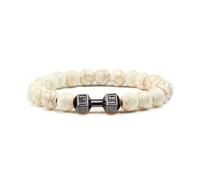 XXCLW Bracciale in pietra vulcanica naturale da uomo nero opaco con perline bianche con ciondolo a forma di manubrio, braccialetti da donna con bilanciere, gioielli per il fitness, Misura unica, Agata