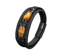 XXCLW Braccialetto in pelle naturale di pietra per uomo donna gioielli regolabili in perline Boho fatti a mano, Misura unica, 21 cm_Occhio di tigre giallo, Agata