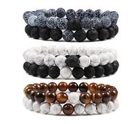 XXCLW Set Bracciale Coppie Distanza Nero Bianco Pietra Lavica Naturale Occhio di Tigre Perline Yoga Bracciali Per Gli Uomini Donne Corda Elastica Gioielli, Misura unica, Agata