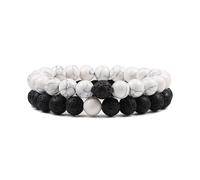 XXCLW Set Bracciale Coppie Distanza Nero Bianco Pietra Lavica Naturale Occhio di Tigre Perline Yoga Bracciali Per Gli Uomini Donne Corda Elastica Gioielli, Misura unica, Agata
