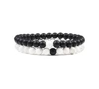 XXCLW Set Bracciale Coppie Distanza Nero Bianco Pietra Lavica Naturale Occhio di Tigre Perline Yoga Bracciali Per Gli Uomini Donne Corda Elastica Gioielli, Misura unica, Agata