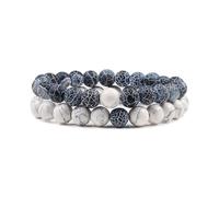 XXCLW Set Bracciale Coppie Distanza Nero Bianco Pietra Lavica Naturale Occhio di Tigre Perline Yoga Bracciali Per Gli Uomini Donne Corda Elastica Gioielli, Misura unica, Agata