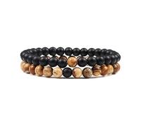 XXCLW Set Bracciale Coppie Distanza Nero Bianco Pietra Lavica Naturale Occhio di Tigre Perline Yoga Bracciali Per Gli Uomini Donne Corda Elastica Gioielli, Misura unica, Agata