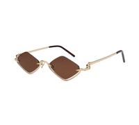 XXGJOALD New 2025 Occhiali da sole piccoli poligonali Sunglasses da donna in metallo mezzo frame Sun Glasses Ladies Shades Vintage, Gold Tea, taglia unica