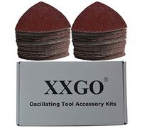 XXGO 100 pezzi 80 grane 3-1/2 pollici 90 mm triangolare Hook & Loop Multitool carta vetrata per levigatura del legno Fit 3,5 pollici oscillante multi strumento levigatura pad XG902080