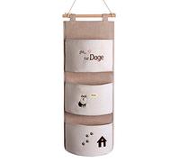 XXHNBF Borsa portaoggetti sospesa, Borse portaoggetti a parete in cotone, portaoggetti lavabili for porta dell'armadio a muro, con 3 tasche, borse portaoggetti sospese con ricamo squisito(Brown)